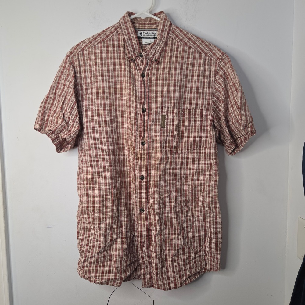 Columbia Sportswear Mens Medium Red Plaid Short Sleeve Button Down Shirt Casual